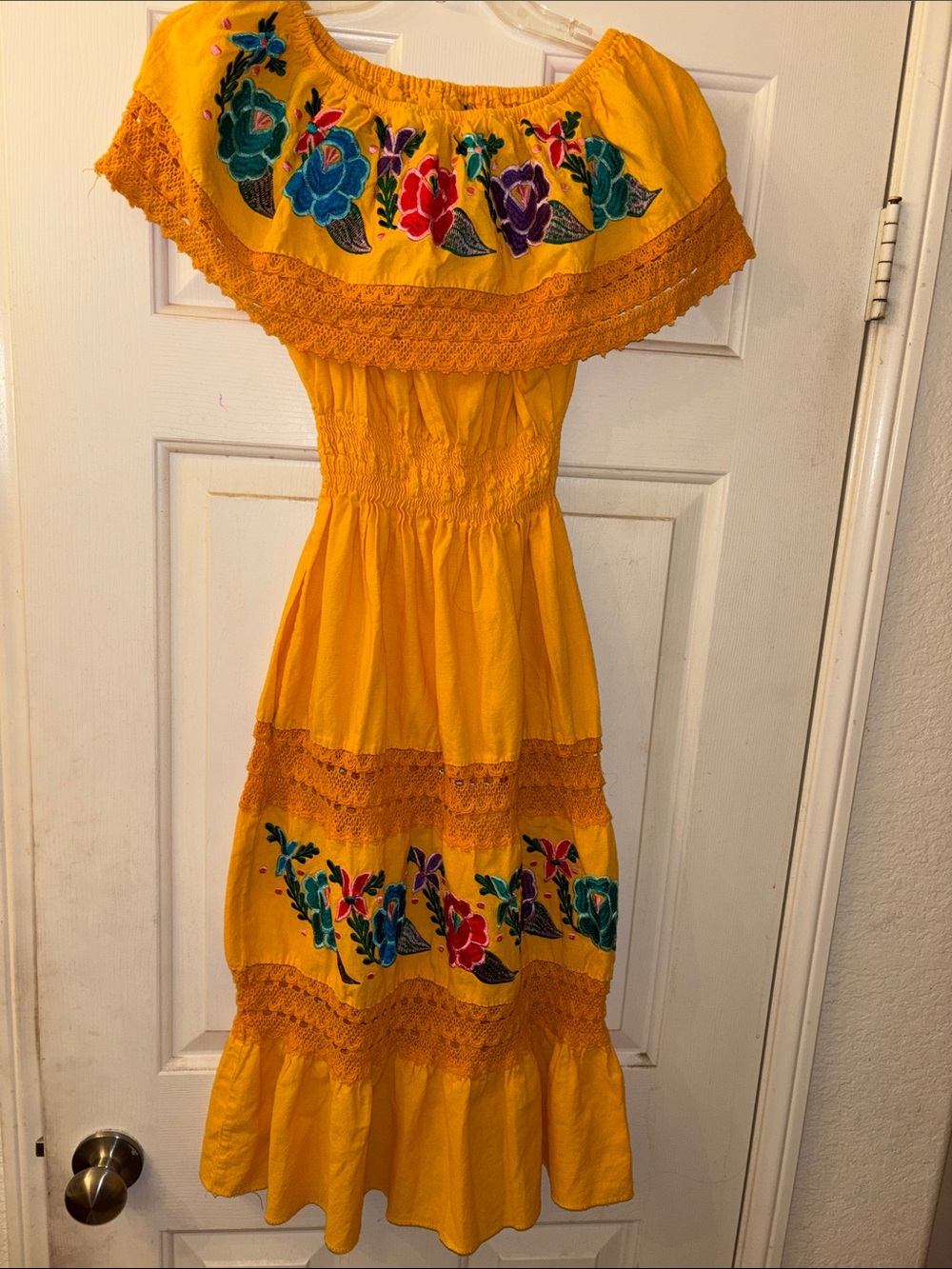 Yellow Off-Shoulder Embroidered Women’s Dress Small EUC